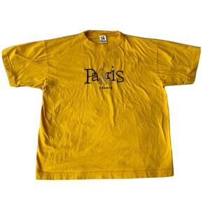 Paris France T Shirt Sz L Kids Cotton Vtg Yellow Travel Shortsleeve Embroidered